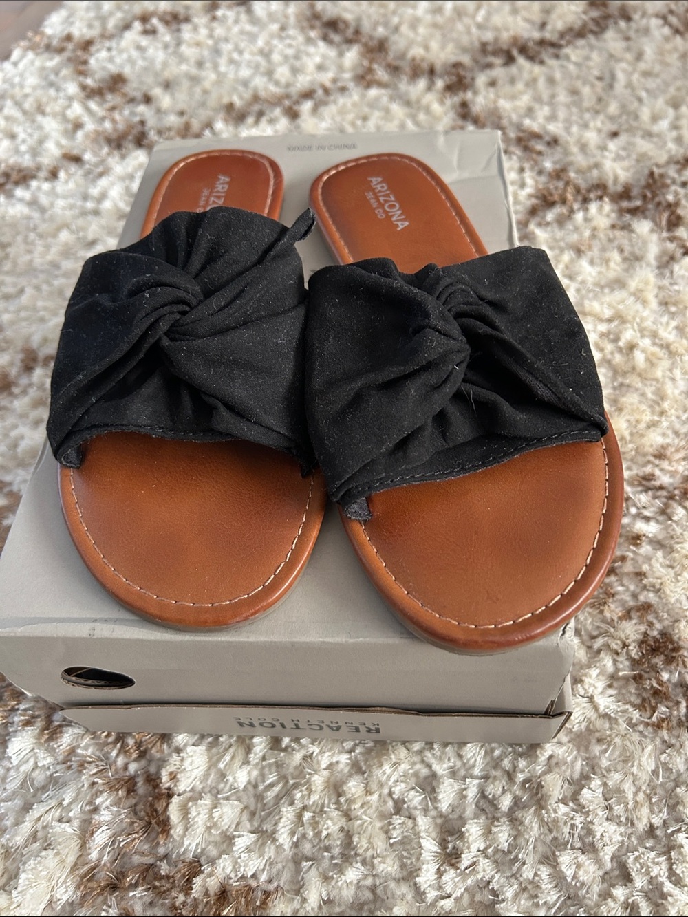 Arizona Jean Company Black Knotted Slide Sandals with Tan Footbed
